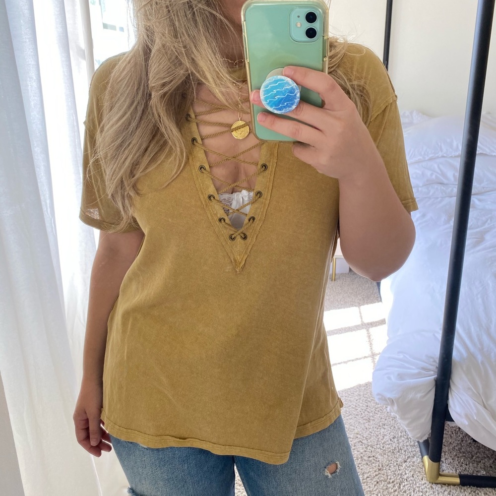 Free People Lace Up T-Shirt